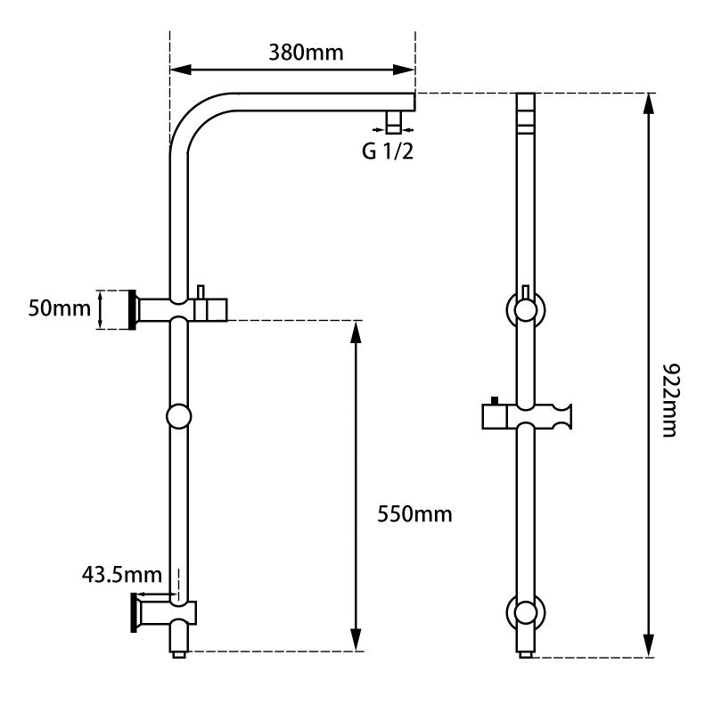 drawing specification of the 10" Brushed Brass round overhead shower