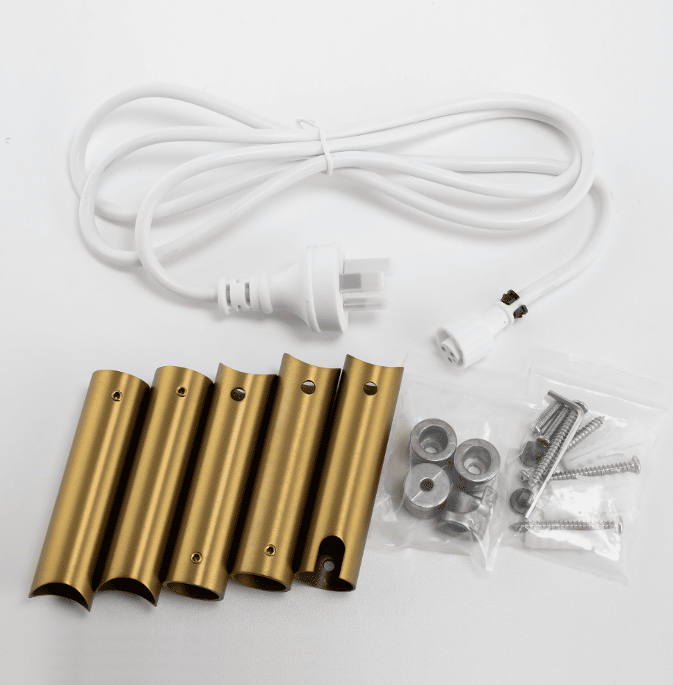 Brushed brass heated towel rack cord, bolts and nuts