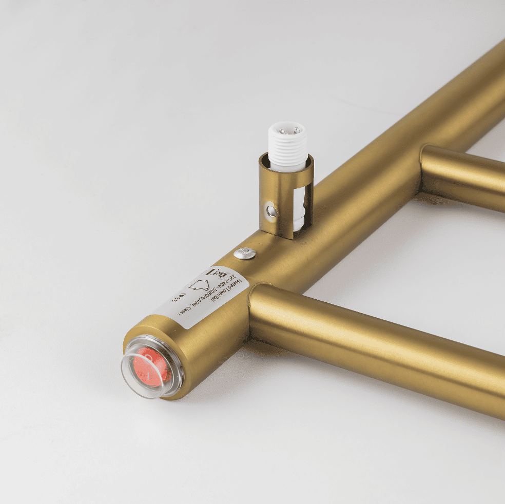 Brushed brass heated towel rack in 4 bars with on/off switch