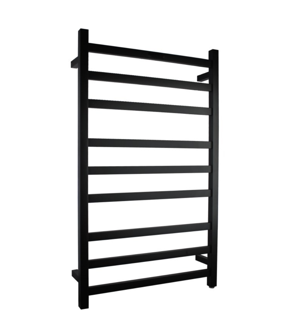 Square black heated towel rack 9 bars