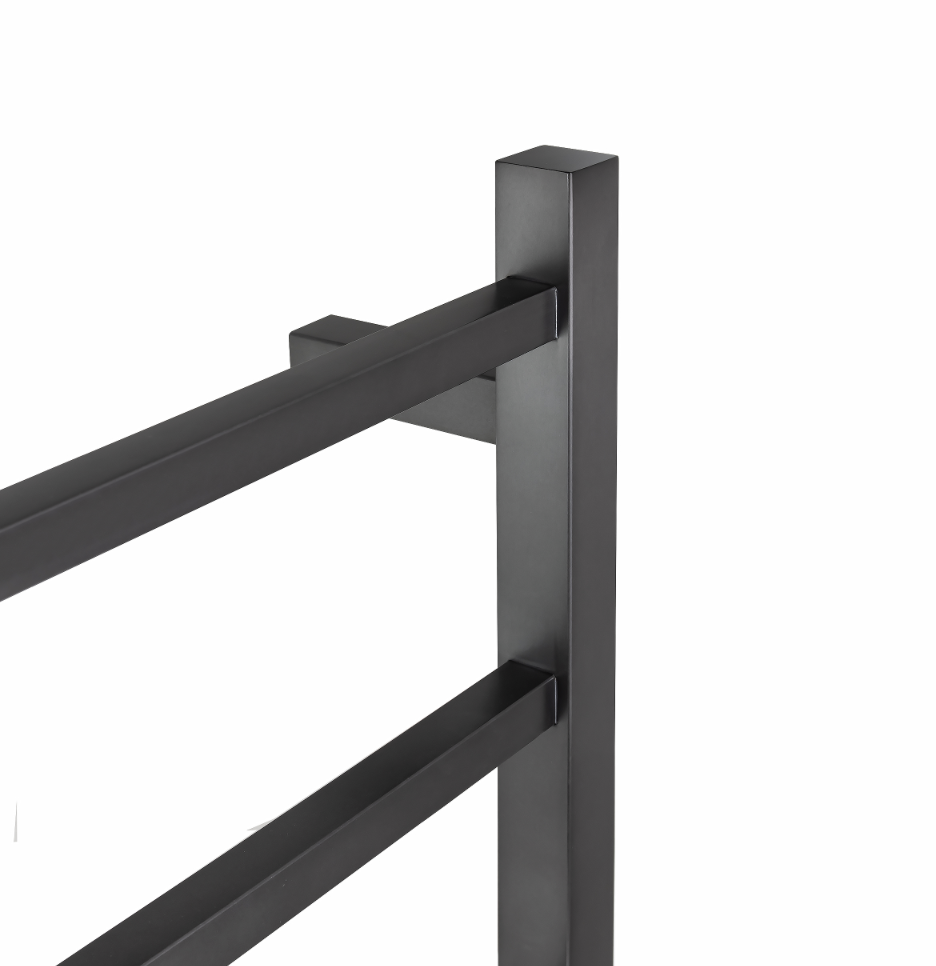 Closer look to square brushed gunmetal heated towel rack 4 bars
