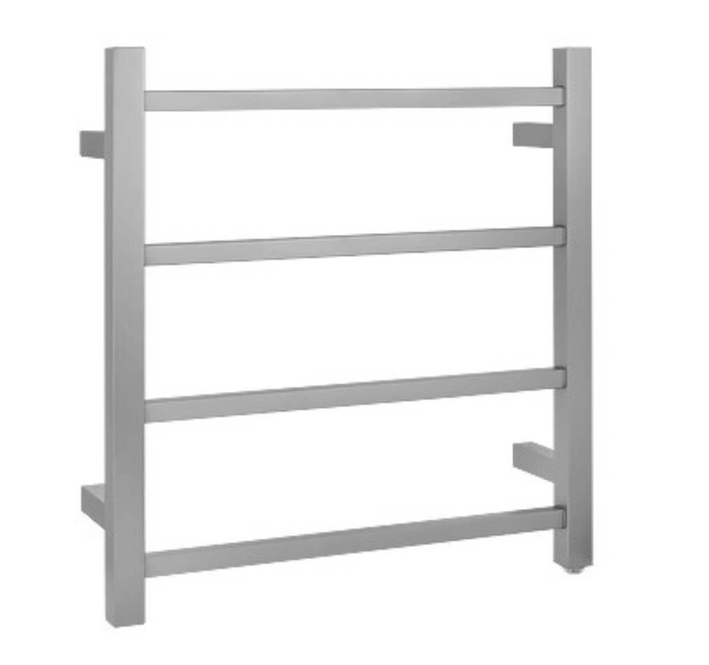 Square brushed nickel heated towel rack 4 bars