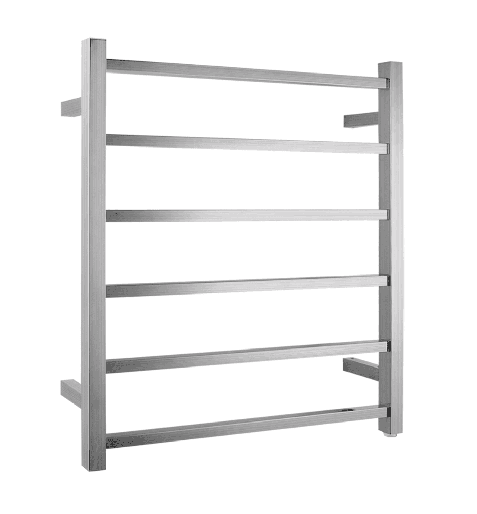 Square brushed nickel heated towel rack 6 bars side
