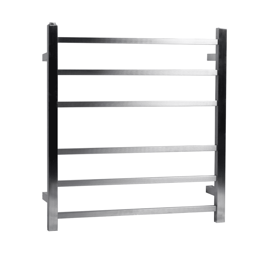 Square brushed nickel heated towel rack 6 bars