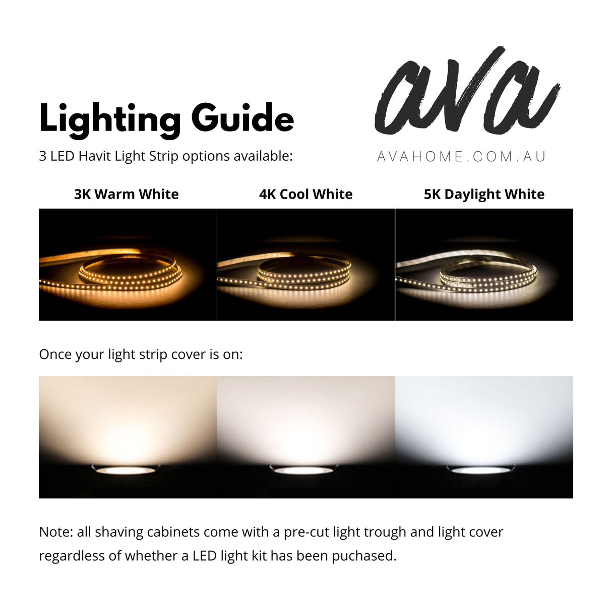 Ava Mirror Shaving Cabinet lighting guide