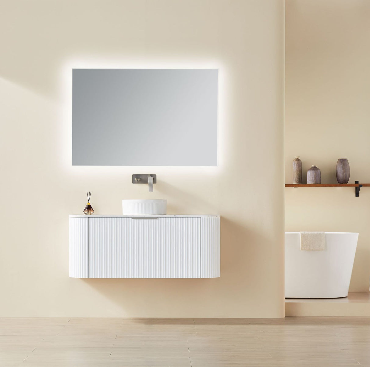Avalon 1200mm Matte White Wall Hung Vanity front view