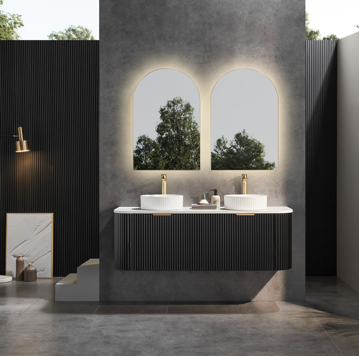 Avalon 1500mm Matte Black Wall Hung Double Vanity Front view