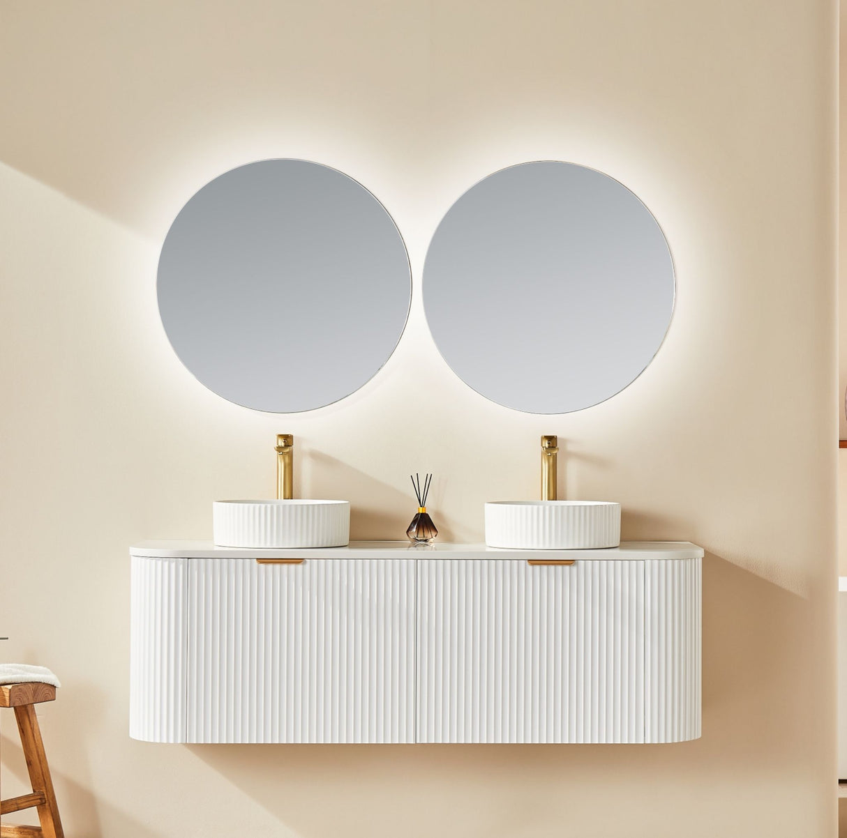 Avalon 1500mm Matte White Wall Hung Double Vanity Front View