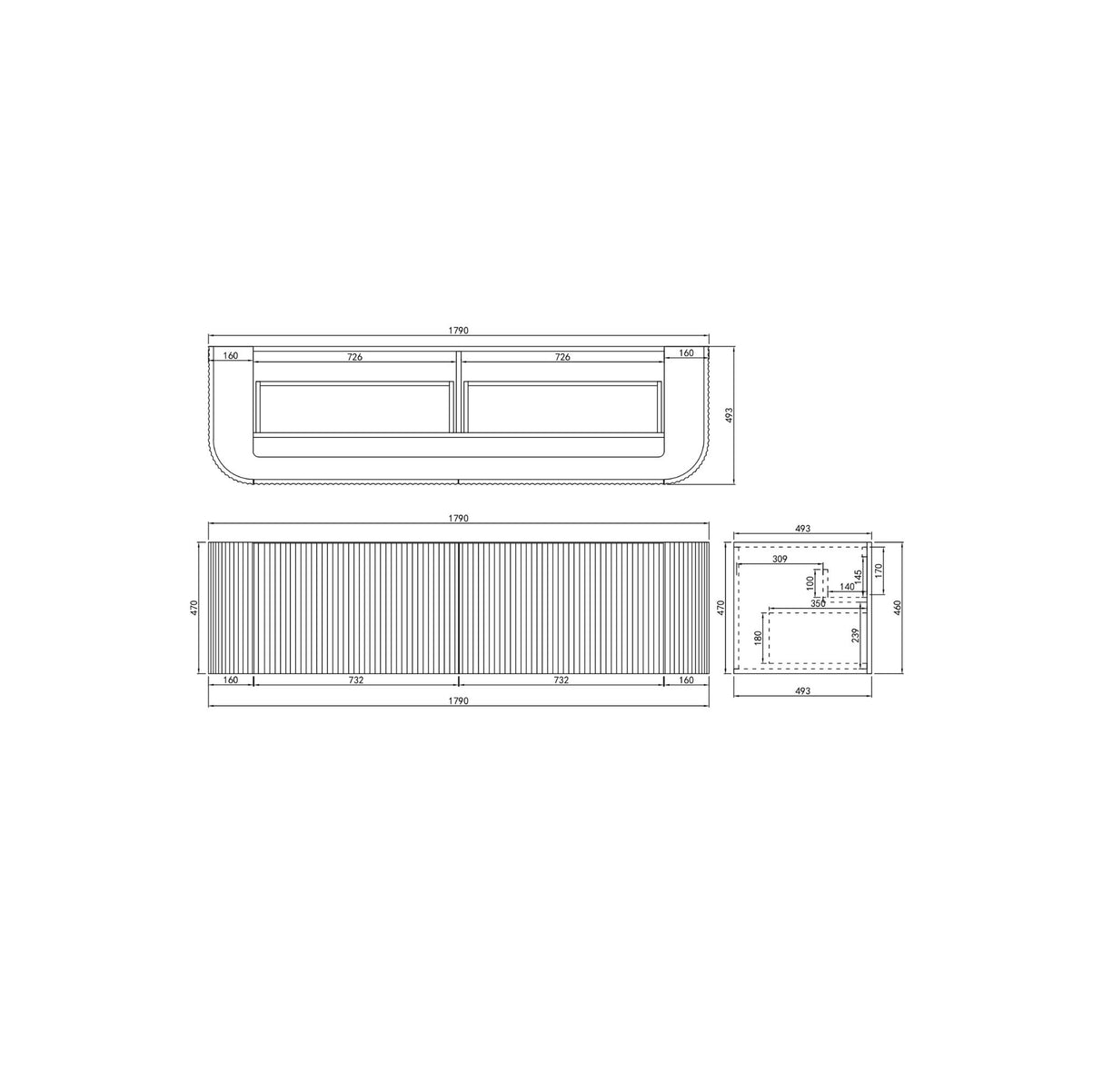 Avalon 1800mm Wall Hung Double Vanity Drawing