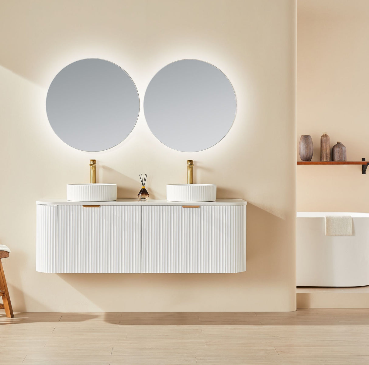 Avalon 1800mm Matte White Wall Hung Double Vanity Front view