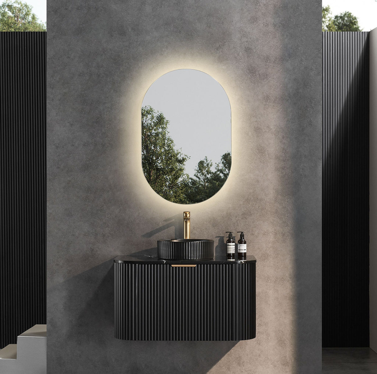 Avalon 750mm Matte Black Wall Hung Vanity front view