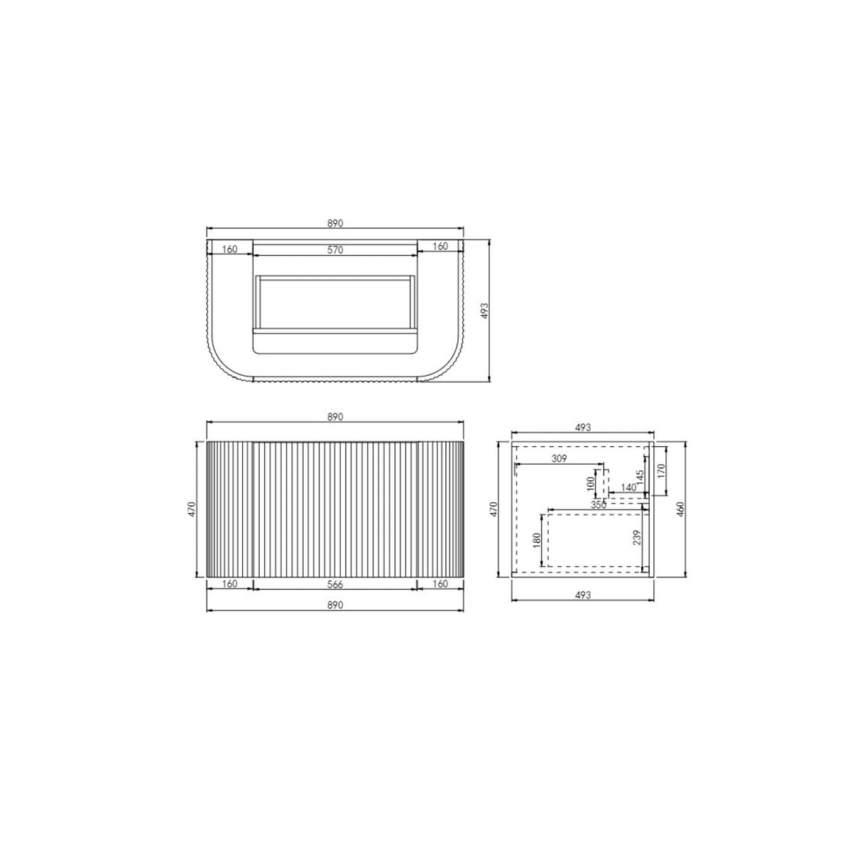 Avalon 900mm Wall Hung Vanity Drawing