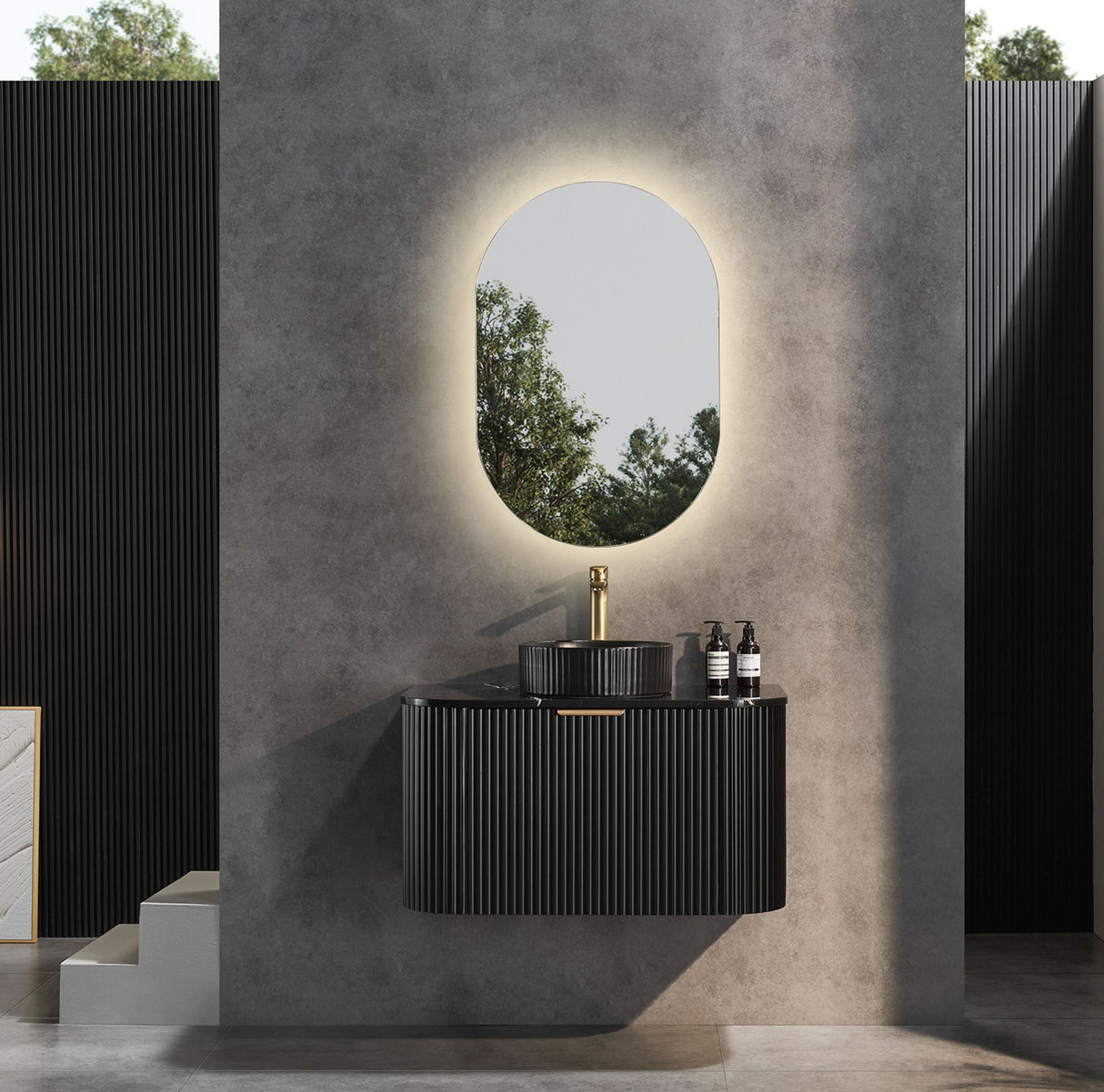 Avalon 900mm Matte Black Wall Hung Vanity front view
