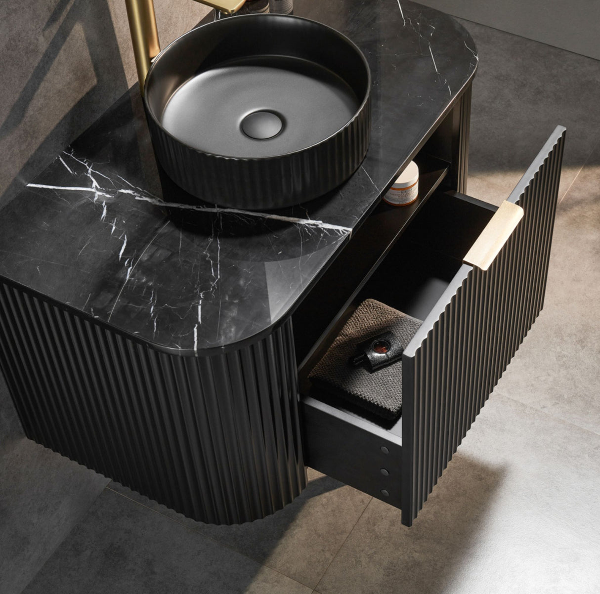 Avalon 900mm Matte Black Wall Hung Vanity top view