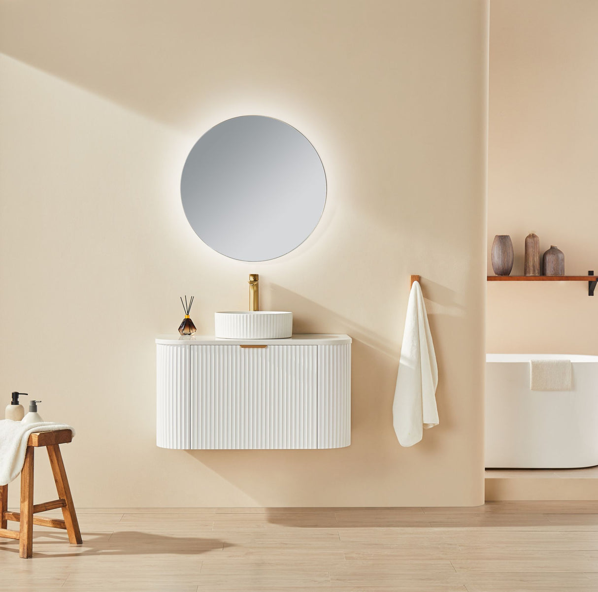 Avalon 900mm Matte White Wall Hung Vanity front view