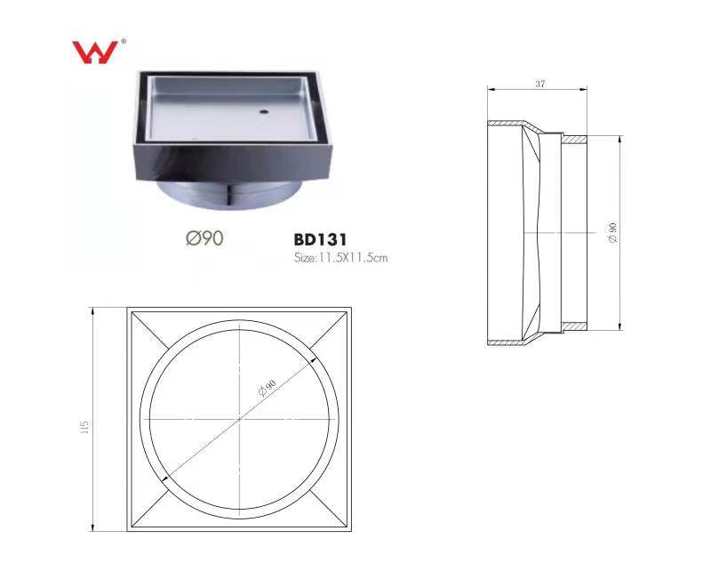Tile Insert Drain Chrome - 115x115mm