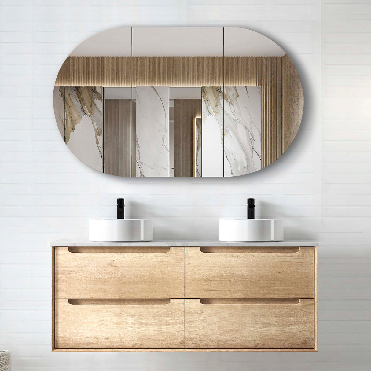 Byron Double Bowl Vanity 1200mm - Natural Oak