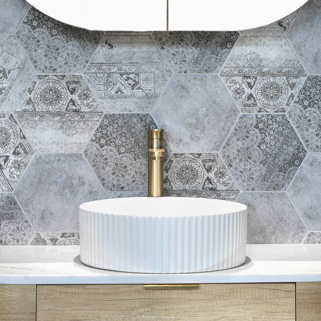 bathroom with installed Marlo Round 400x400x125 Fluted Basin