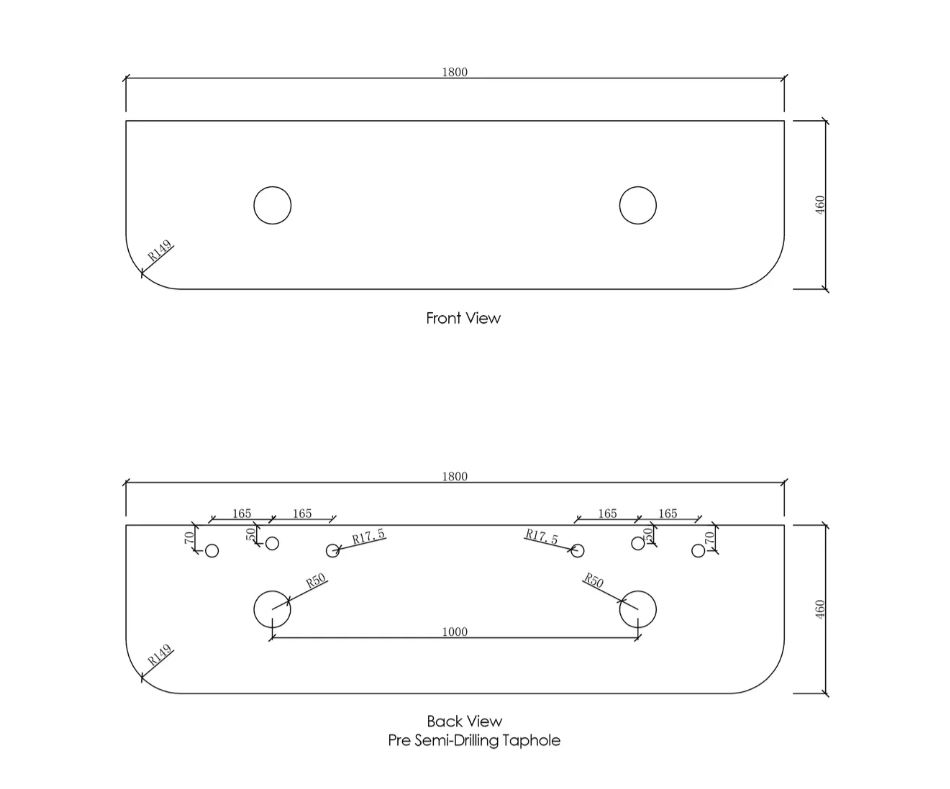 Bondi Satin White Vanity 1000mm drawing