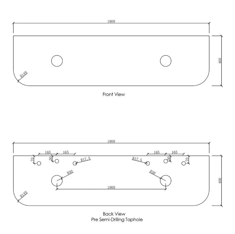 Bondi Satin White Vanity 1000mm drawing