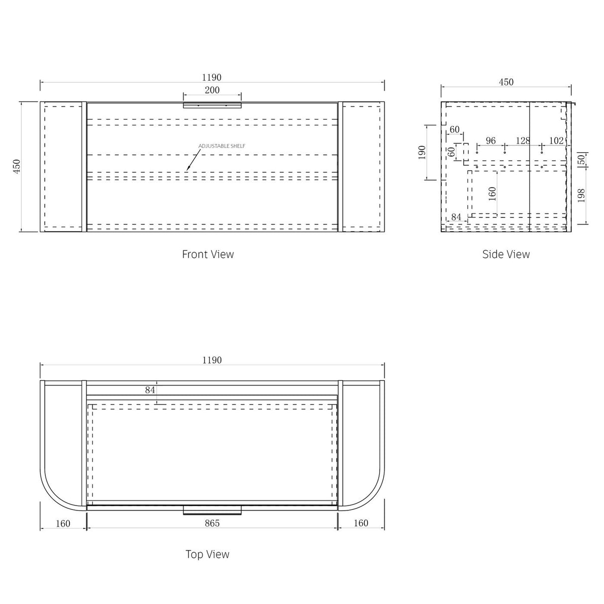 Bondi 1200mm Woodland Oak Fluted Curve Vanity drawing