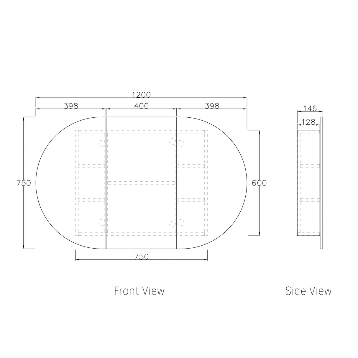 Bondi Black Oak Shaving Cabinet - 1200 x 750mm drawing