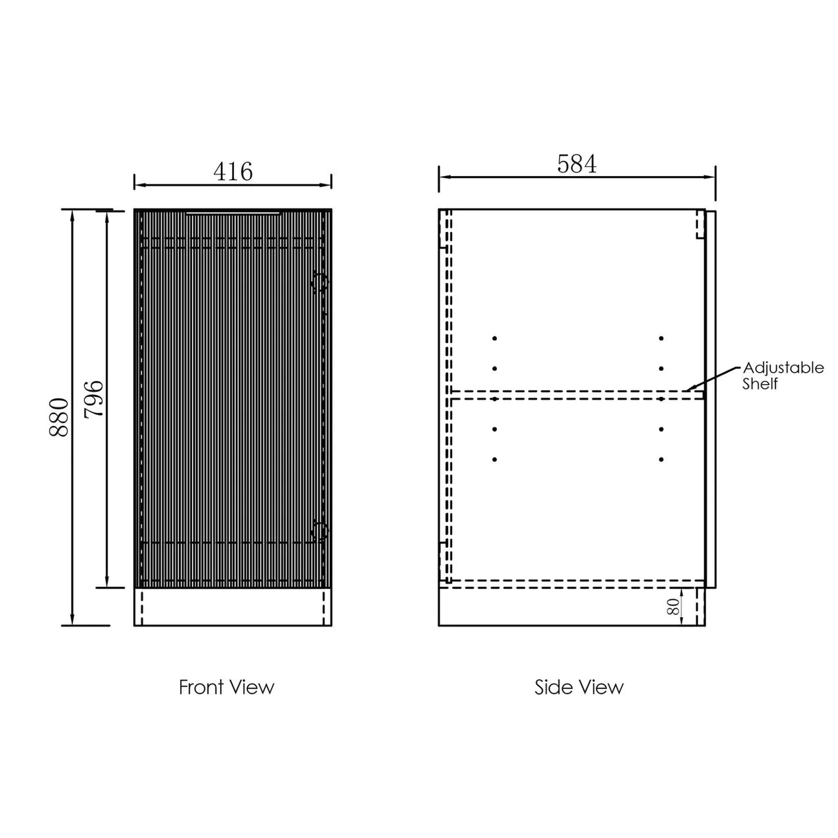 Bondi Laundry 415 Fluted White Base Cabinet drawing
