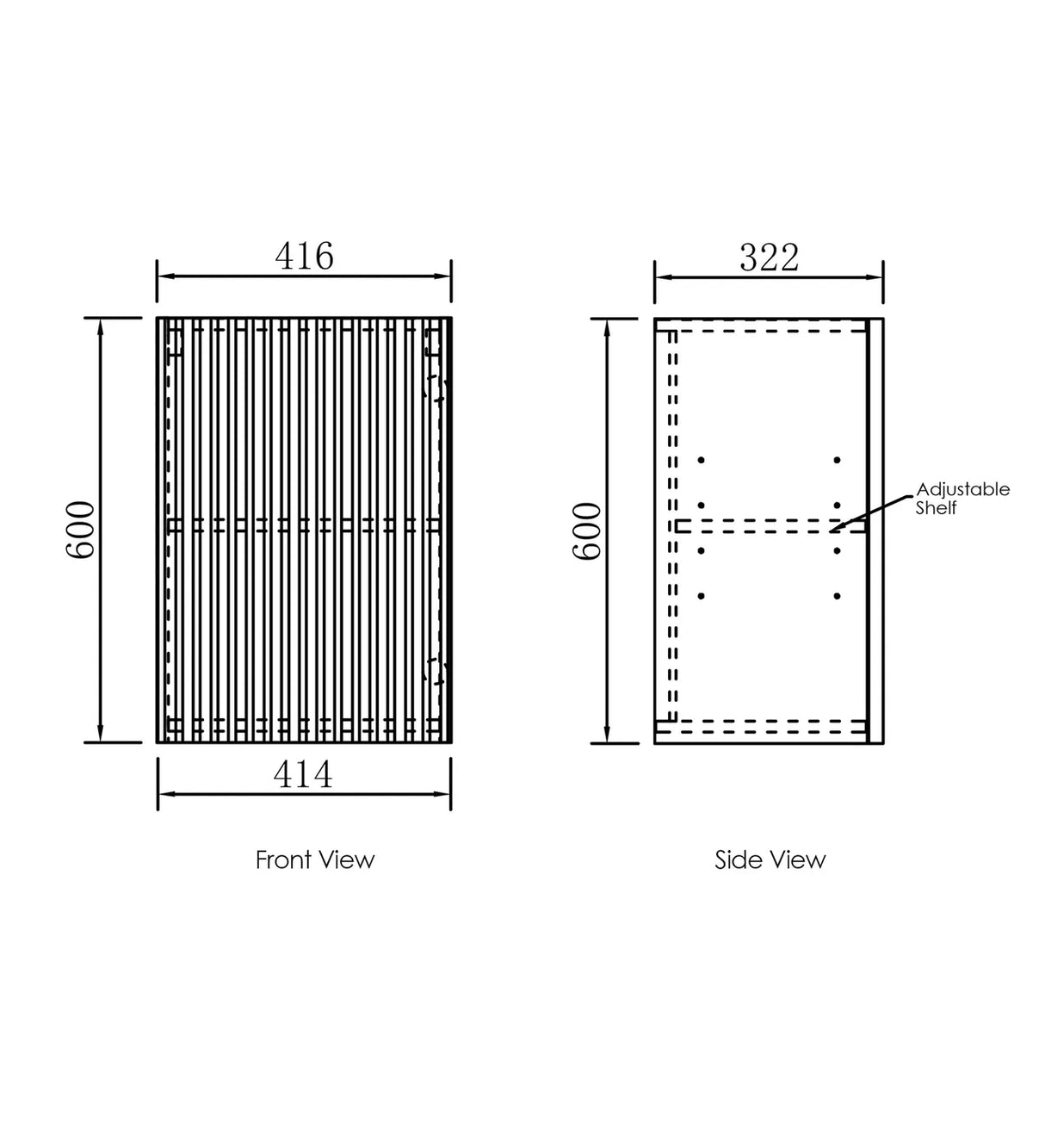 Bondi Laundry 415 Fluted White Wall Cabinet drawing