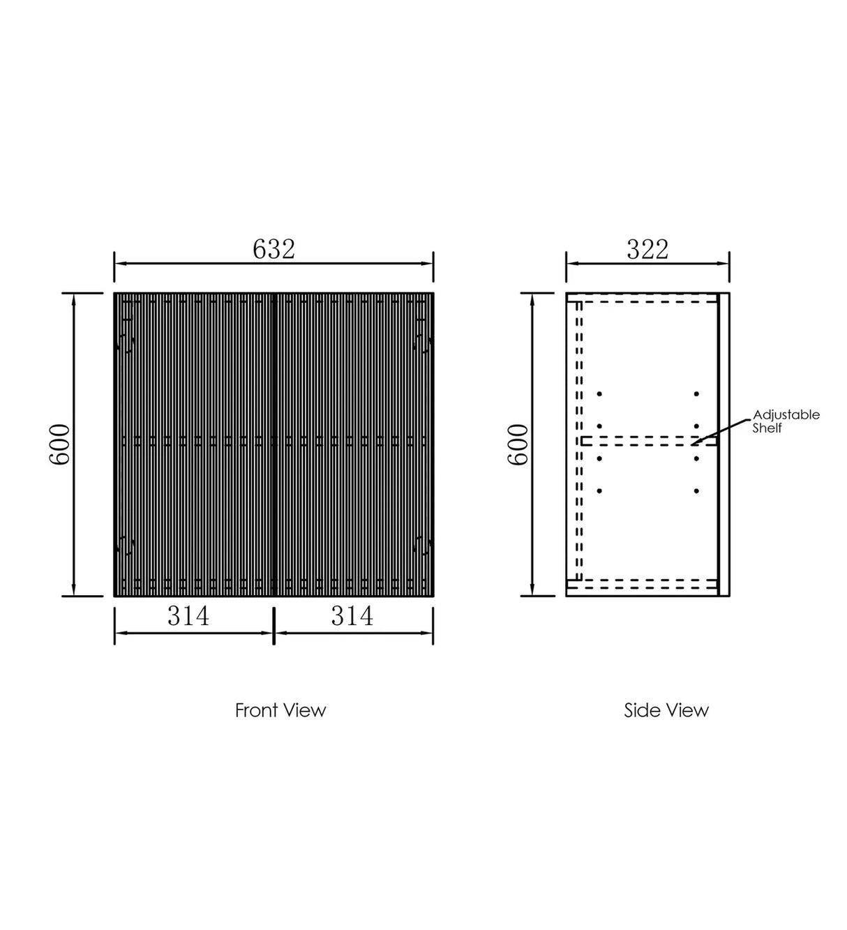 Bondi Laundry 630 Fluted White Wall Cabinet drawing