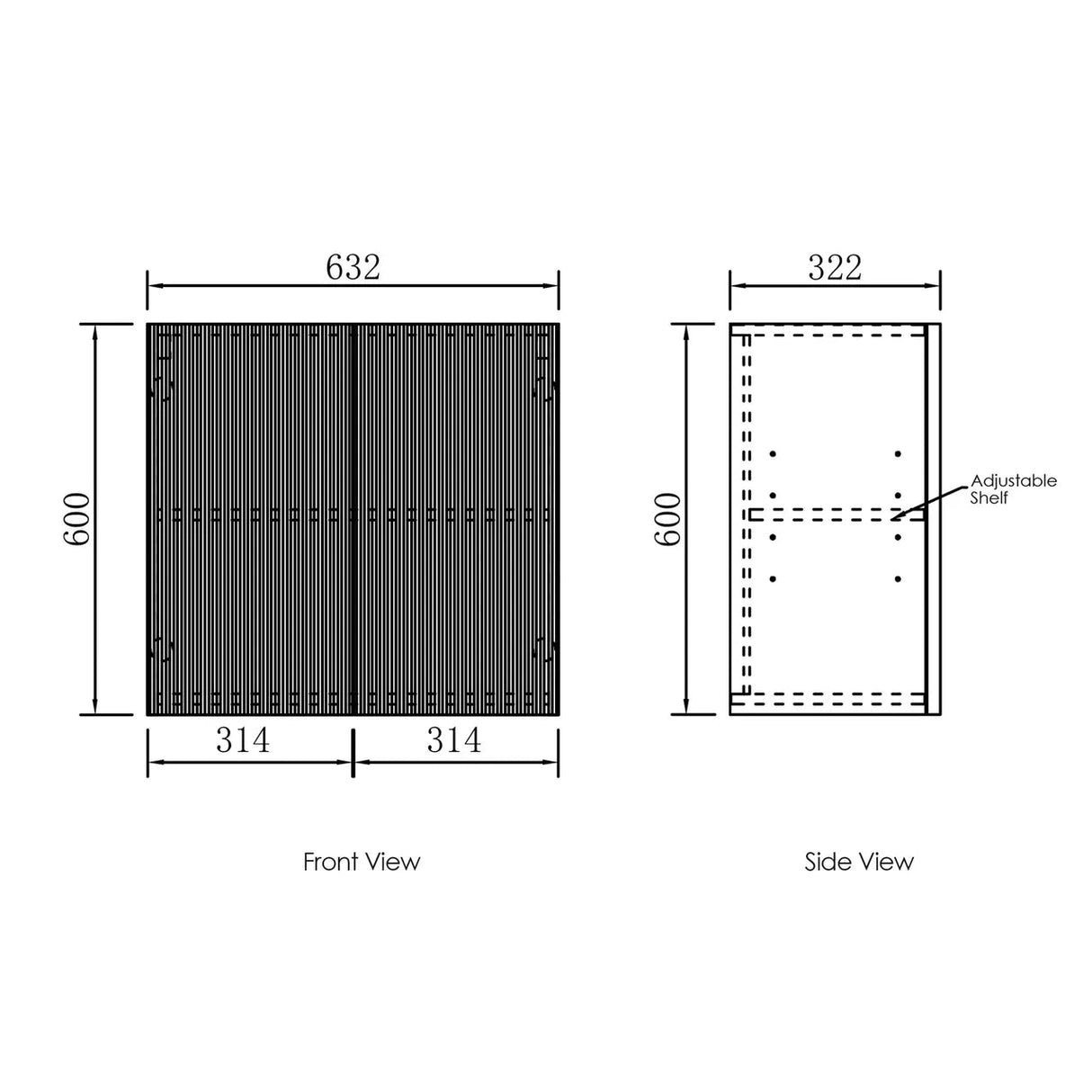 Bondi Laundry 630 Fluted White Wall Cabinet drawing