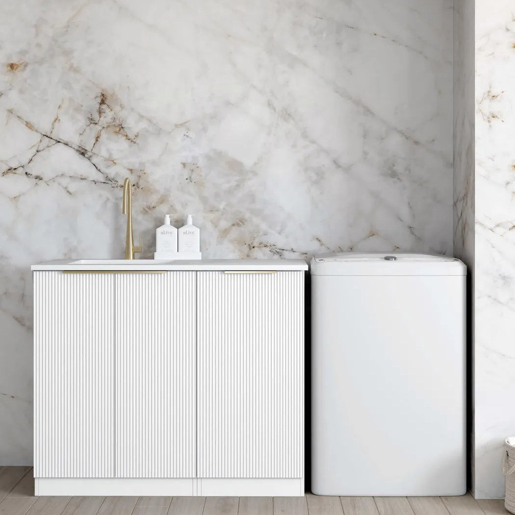 Bondi White Base Laundry Cabinet with Stone Top and Sink 1060x600x900