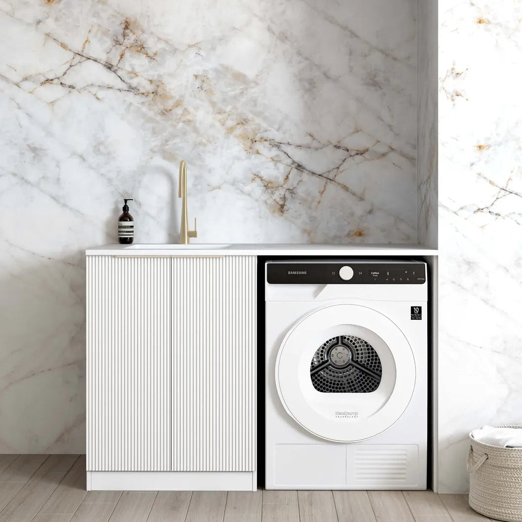 Bondi White Base Laundry Cabinet with Stone Top and Sink 1300x600x900