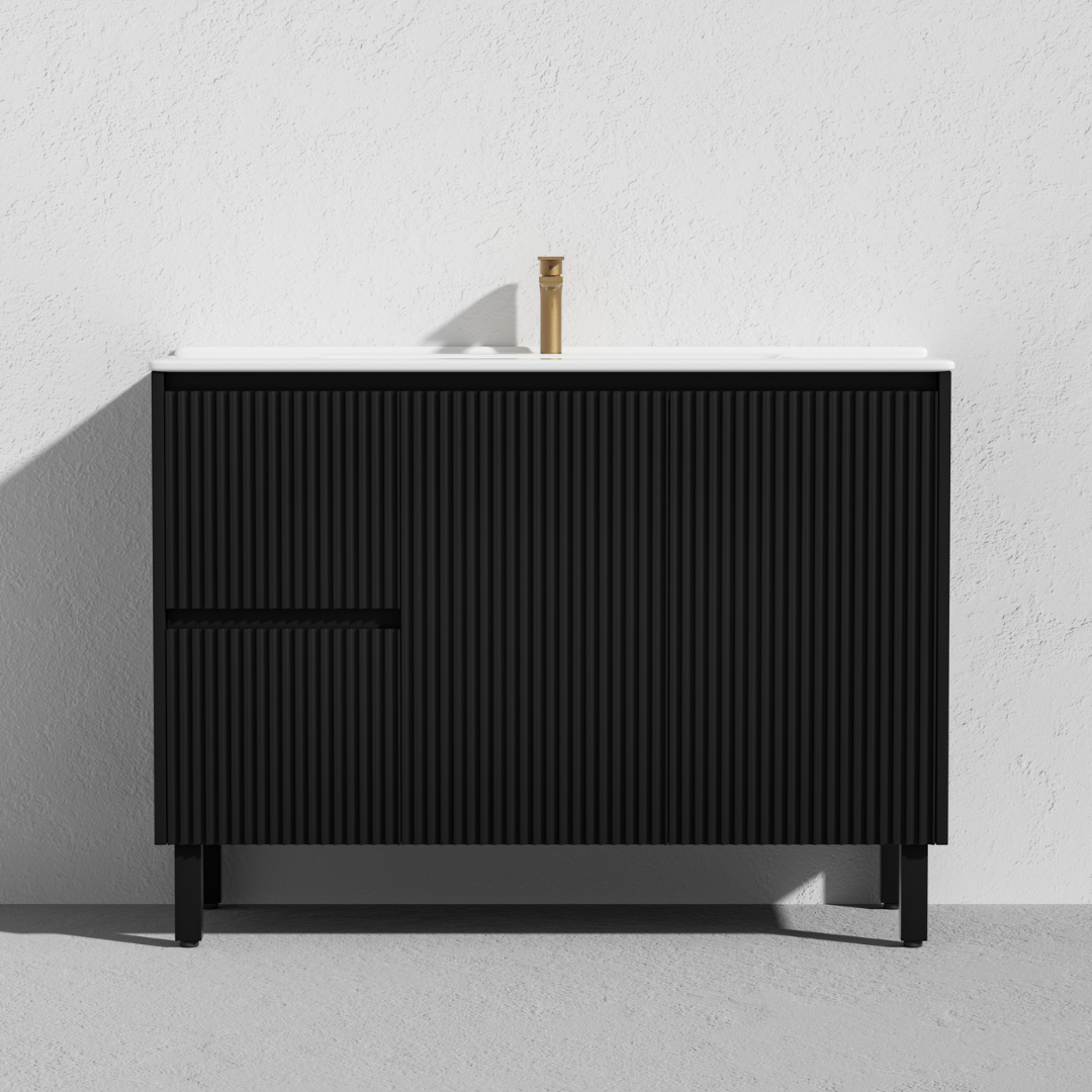 Matte Black Left hand drawer Brighton PVC Floor Vanity 1200mm