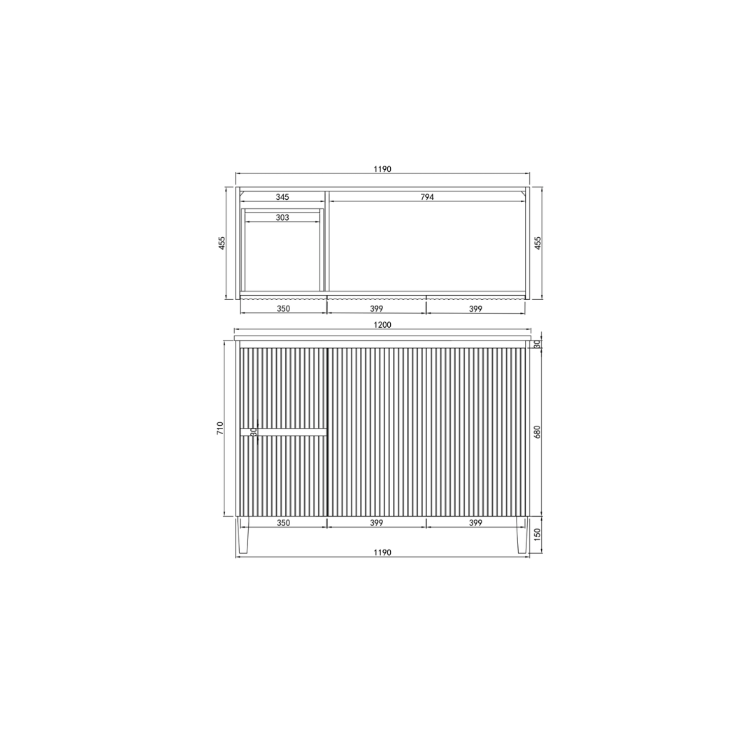 Brighton PVC Floor Vanity 1200mm left hand drawing details