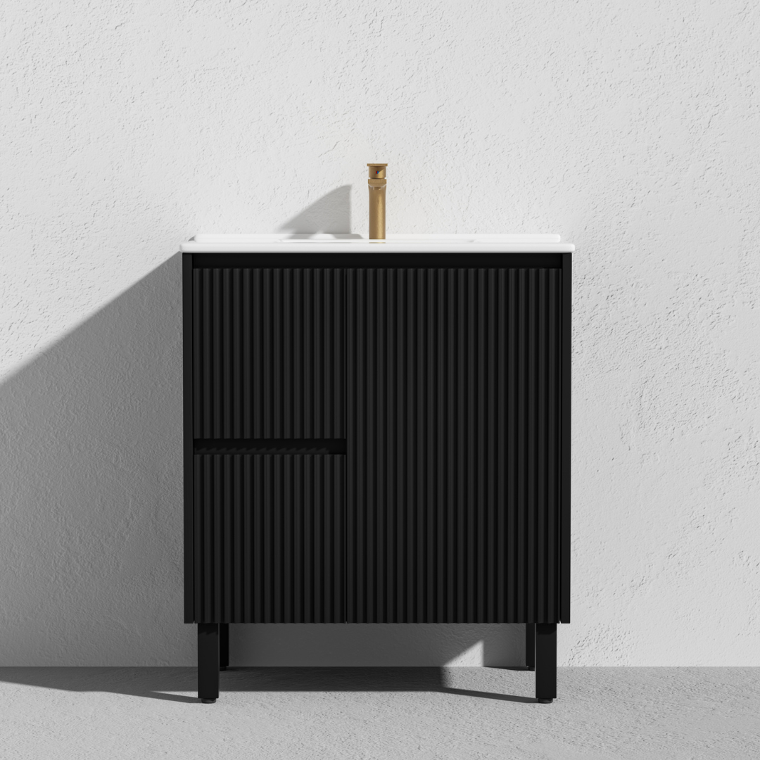 Matte black left hand Brighton PVC Floor Vanity 750mm