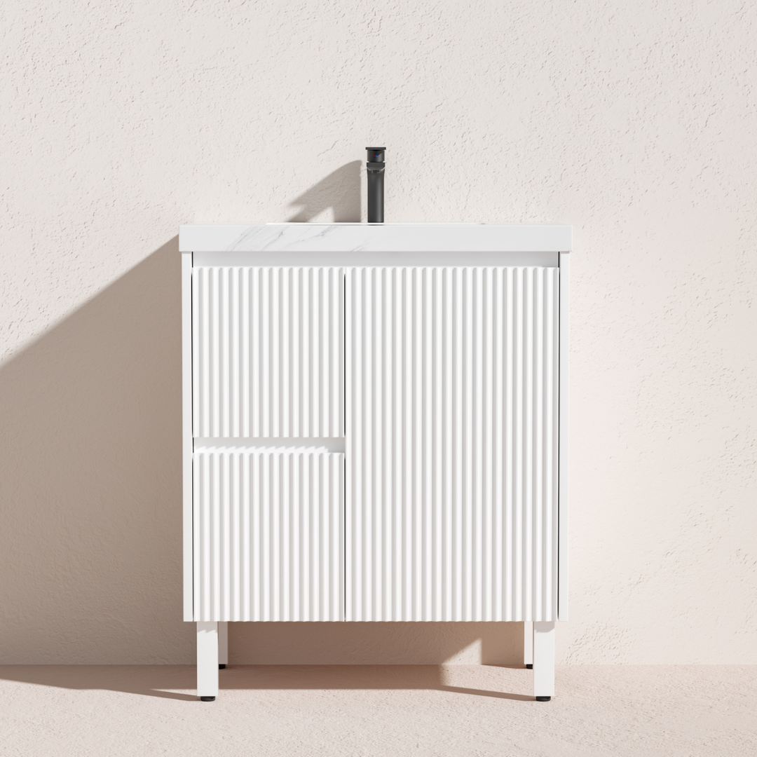 Matte White Left hand Brighton PVC Floor Vanity 750mm