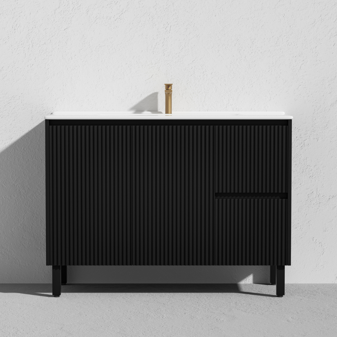 Matte black right hand Brighton PVC Floor Vanity 1200mm