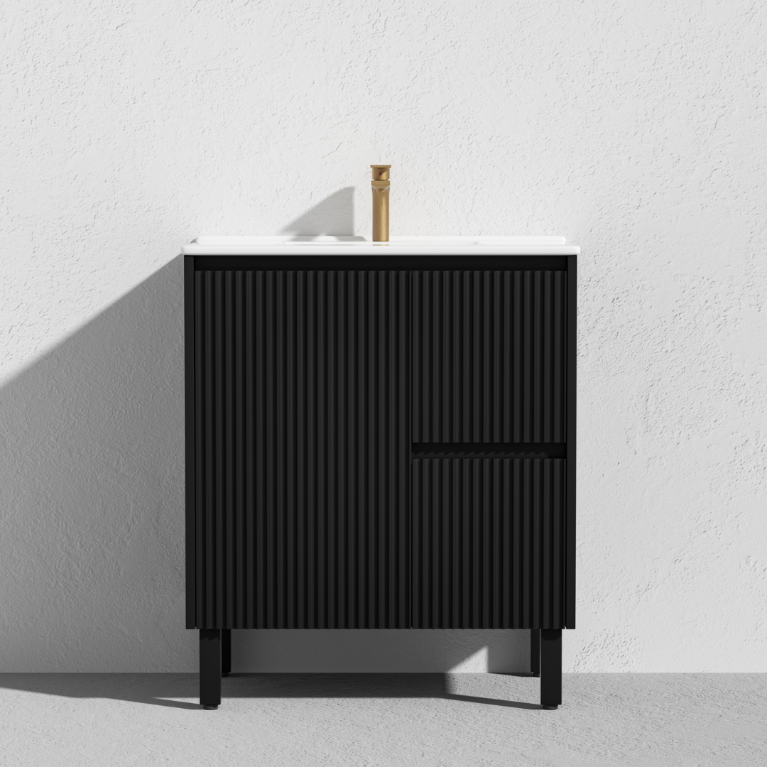 Matte black right hand Brighton PVC Floor Vanity 750mm