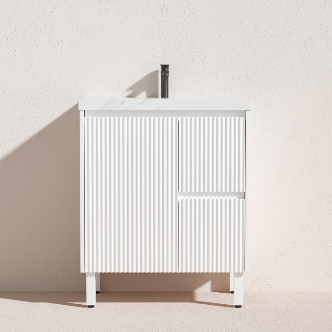 Matte white right hand Brighton PVC Floor Vanity 750mm