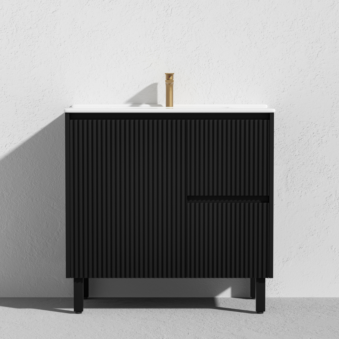 Matte black right hand Brighton PVC Floor Vanity 900mm