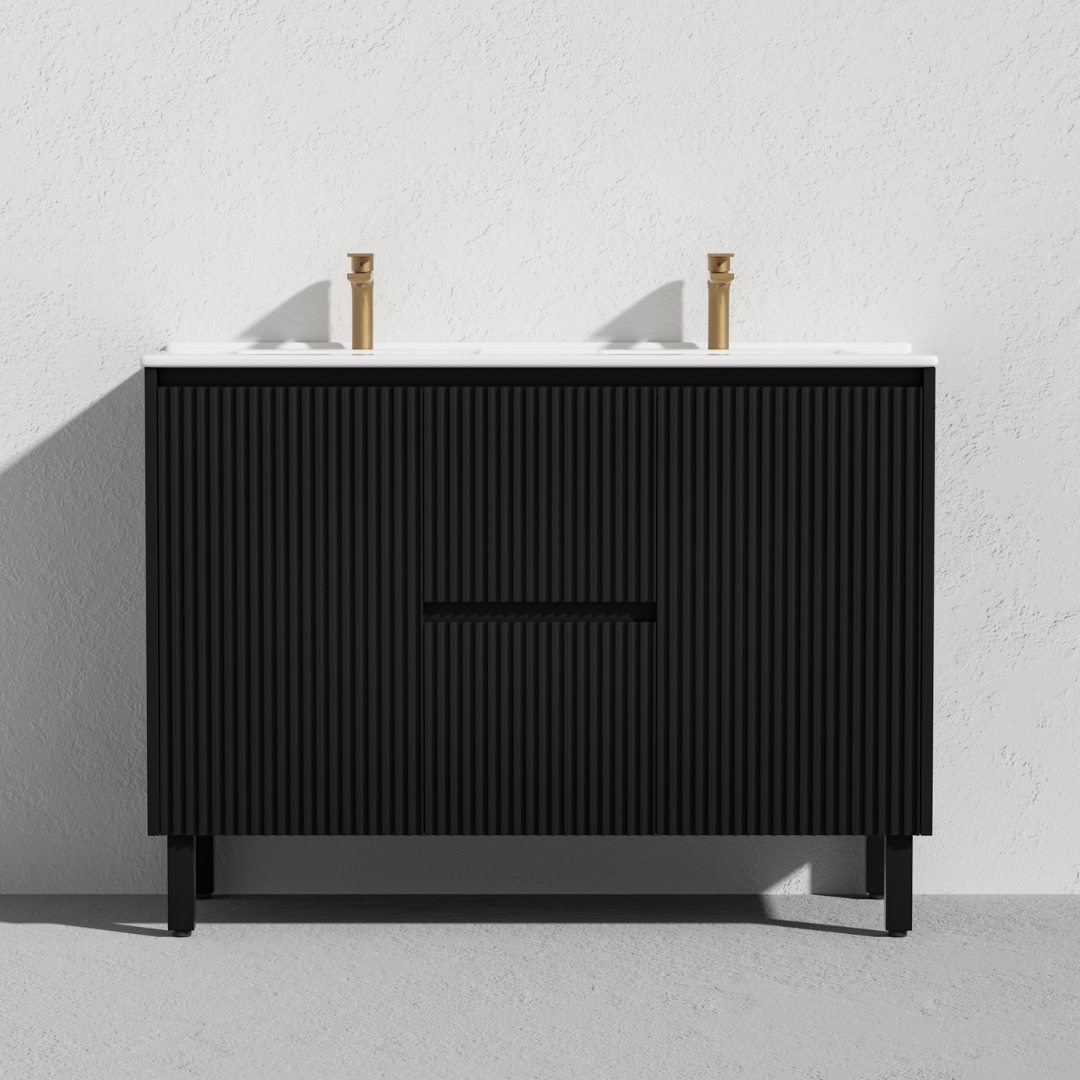 Brighton PVC Floor Vanity Double Bowl 1200mm Matte Black