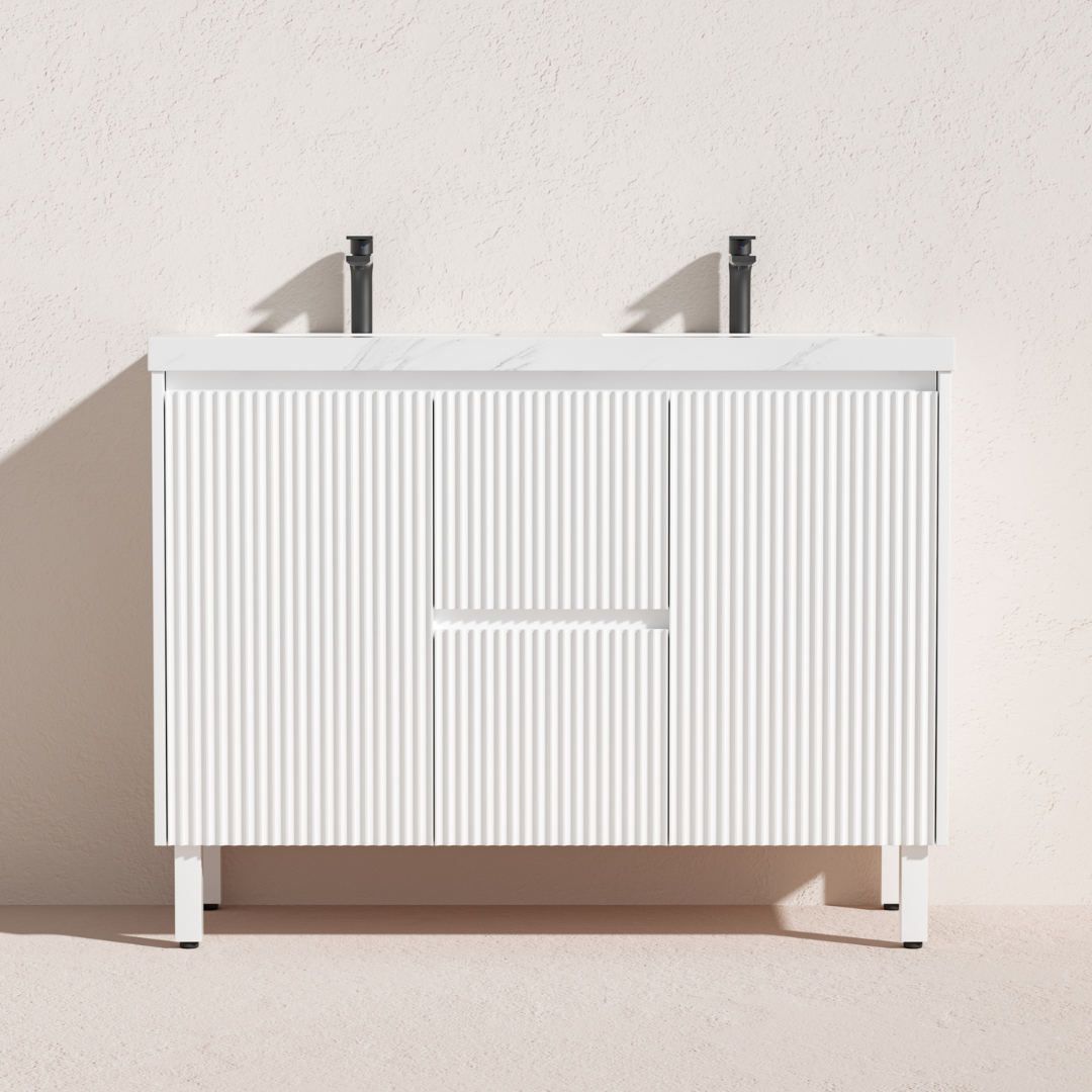 Brighton PVC Floor Vanity Double Bowl 1200mm Matte White