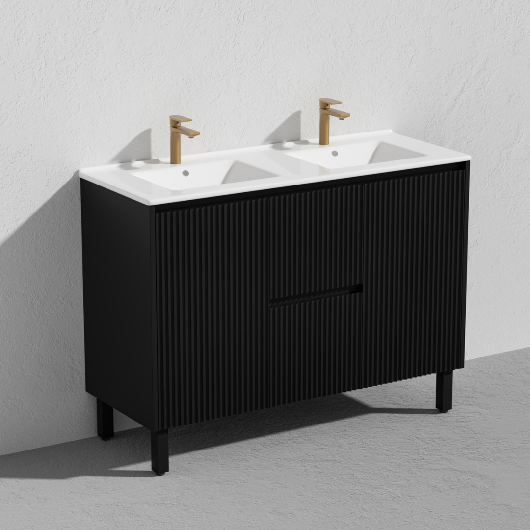 Brighton PVC Floor Vanity Double Bowl 1200mm Matte Black side view