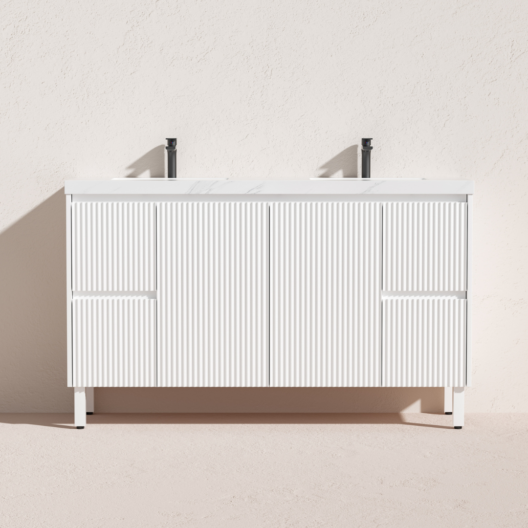 Matte White Brighton PVC Floor Vanity Double Bowl 1500mm