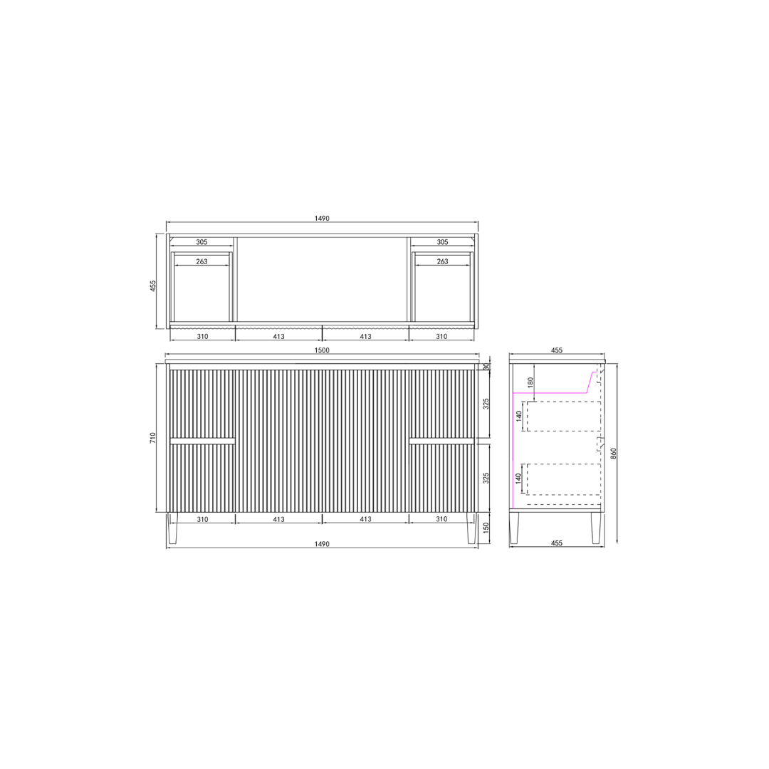 Brighton PVC Floor Vanity Double Bowl 1500mm drawing details
