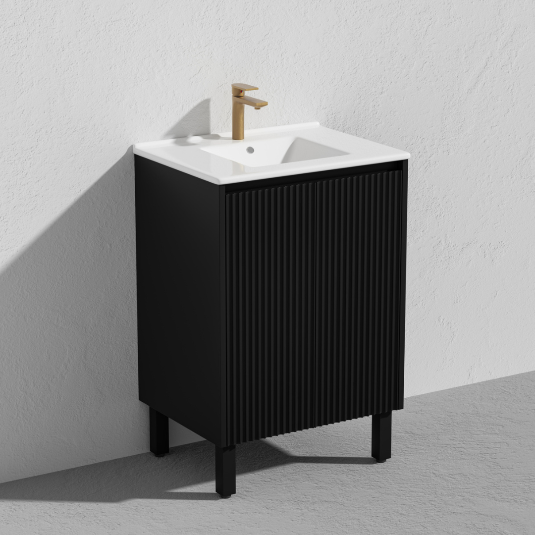 Matte black Brighton PVC Floor Vanity 600mm side view