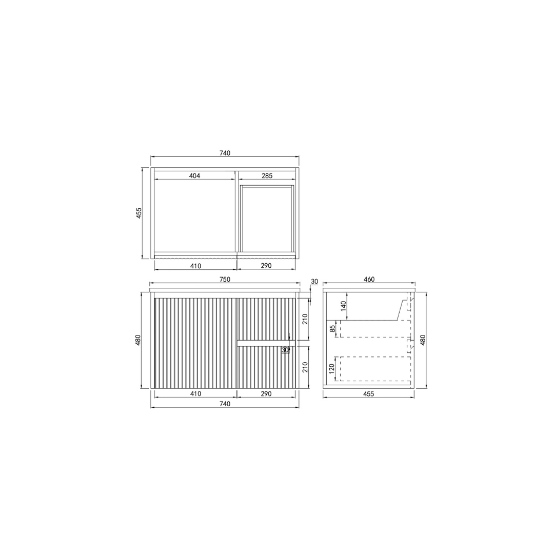 Brindabella Wall Hung Right Hand Drawer Vanity 750mm Drawing details
