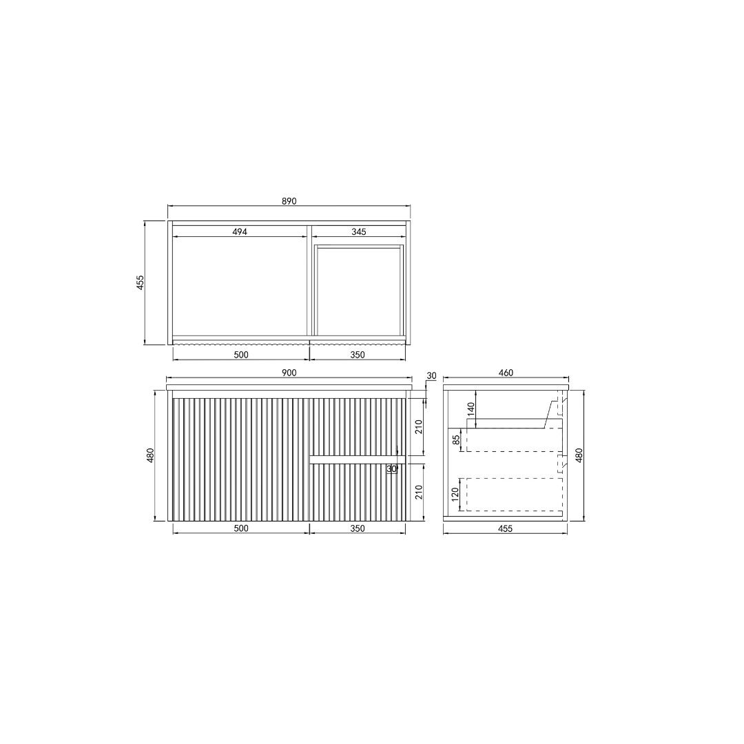 Brindabella Wall Hung Right Hand Drawer Vanity 900mm drawing details