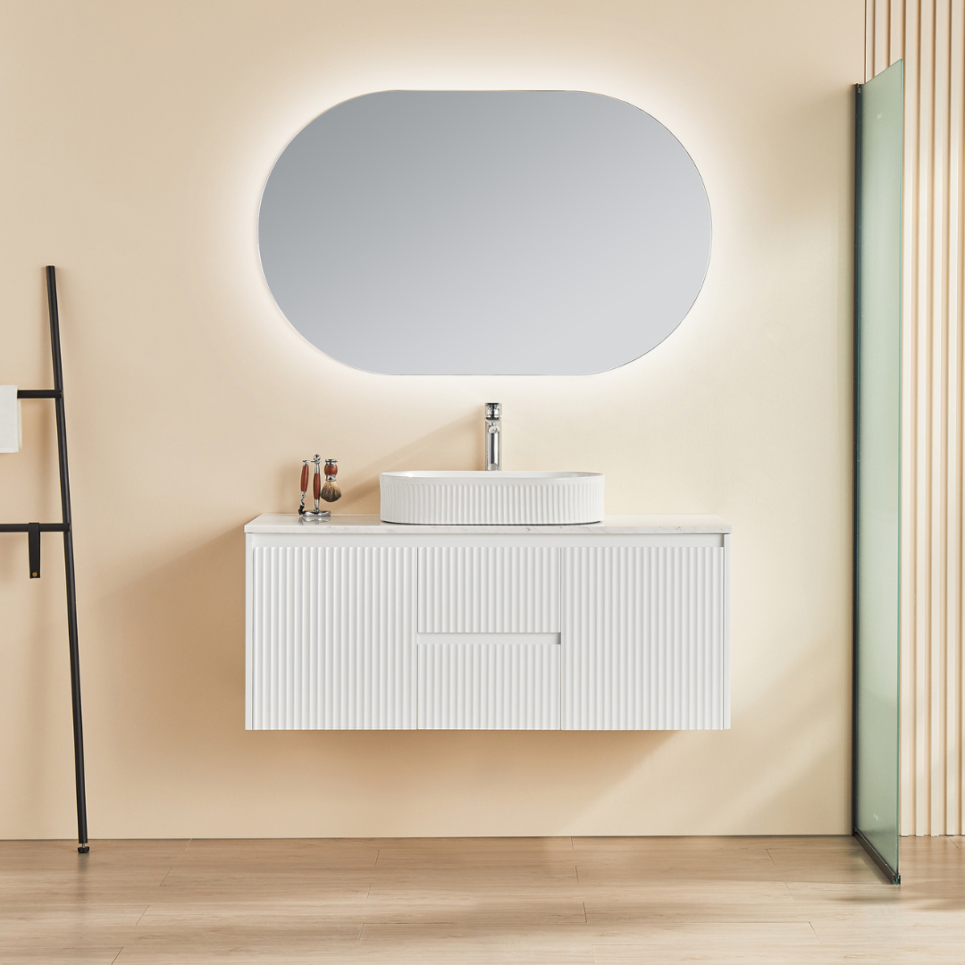 Brindabella Wall Hung Vanity Centre Drawer 1200mm Matte white installed in the bathroom