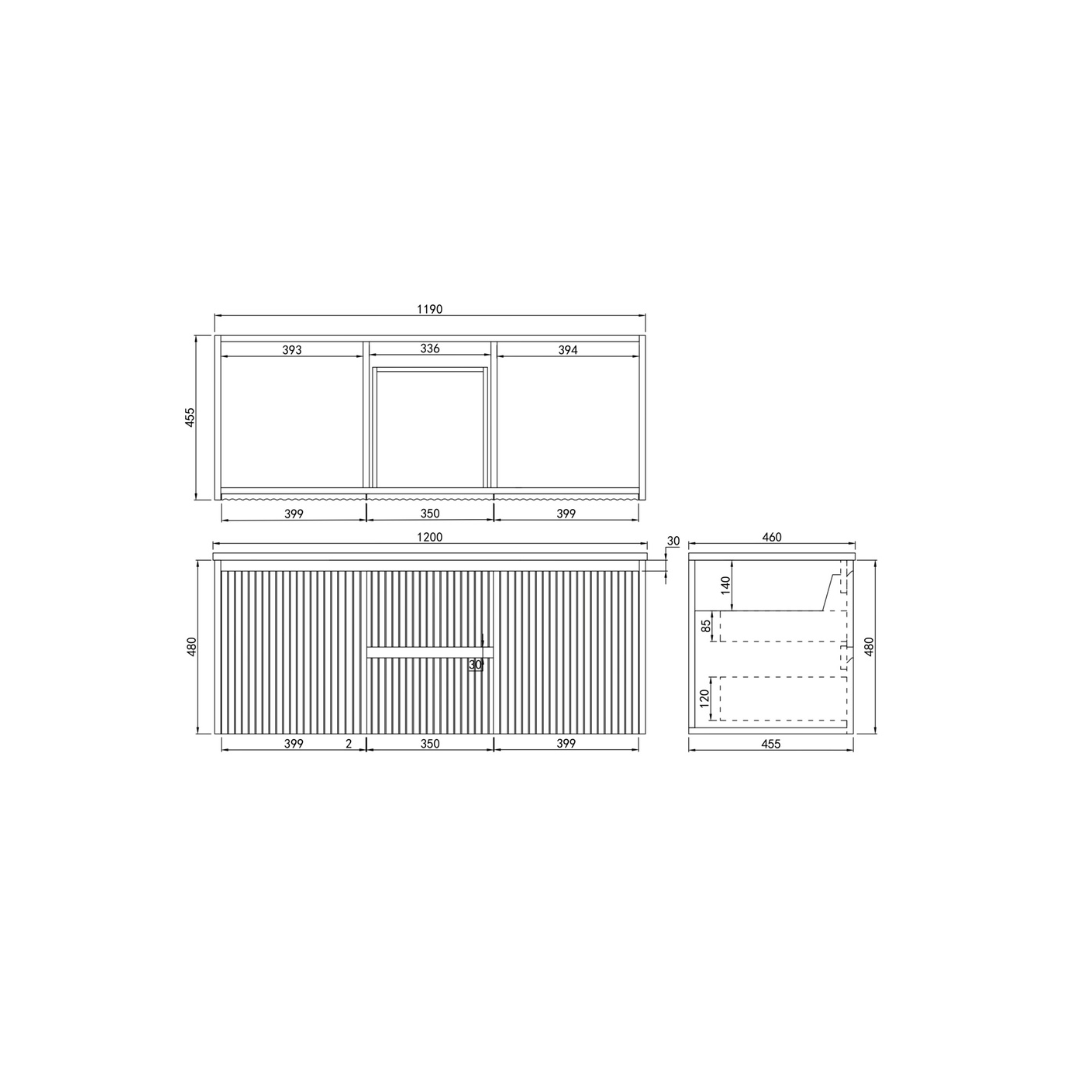 Brindabella Wall Hung Vanity Centre Drawer 1200mm drawing details
